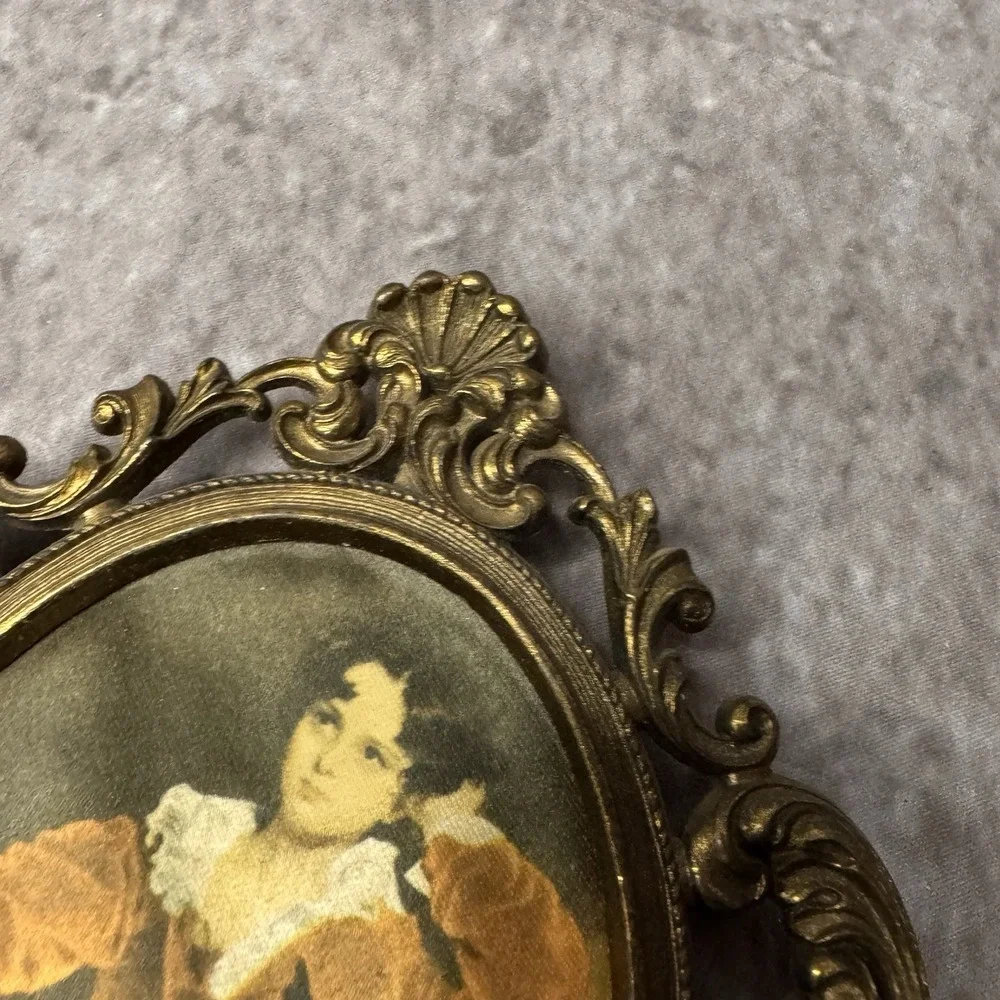 Vintage Small Ornate Brass Easel Back Picture Frame Made In Holland